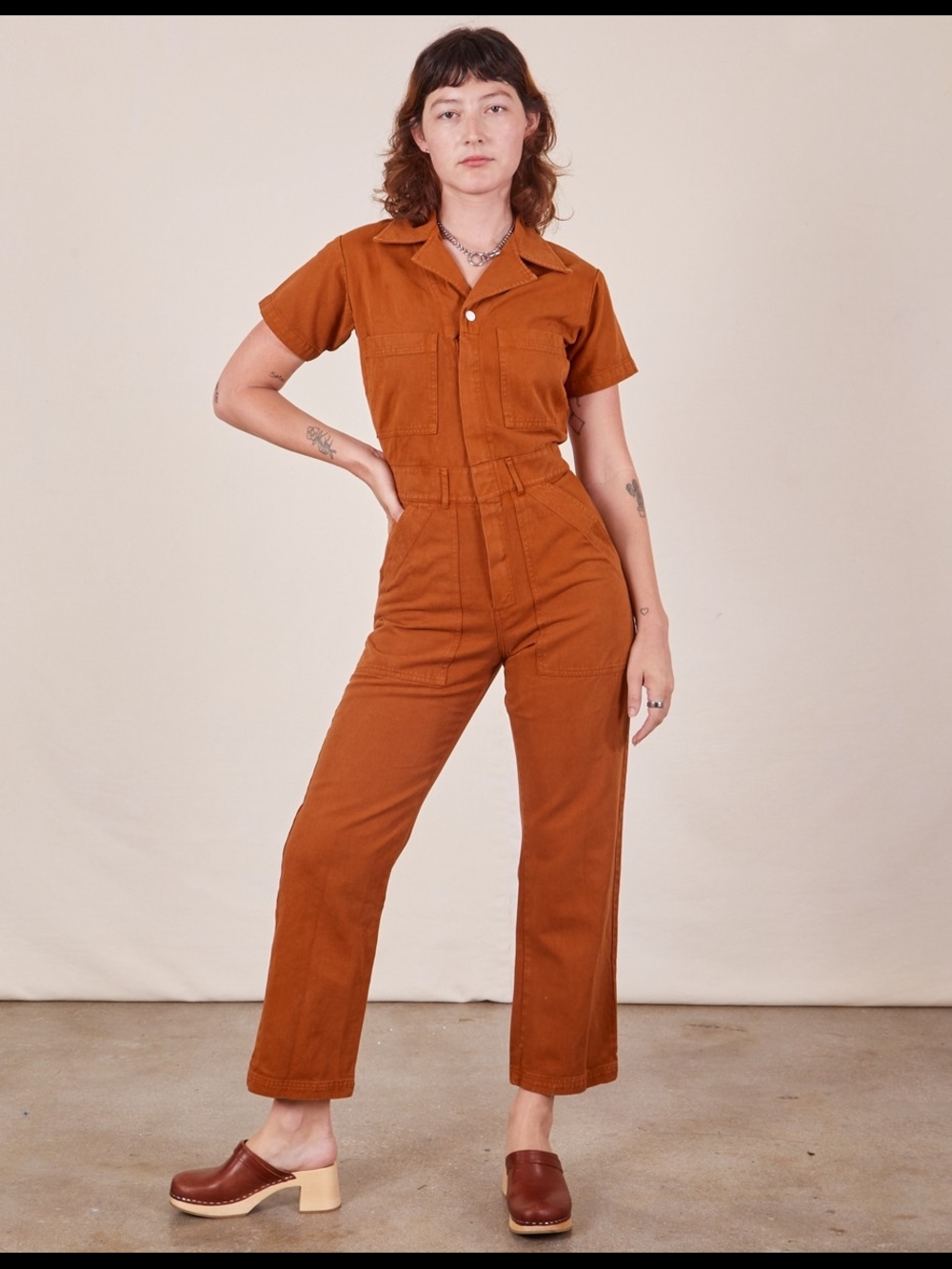 Big Bud Press Rust-Orange Short Sleeve Utility Jumpsuit